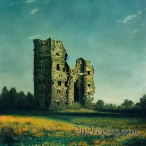 Ruined towers in fields